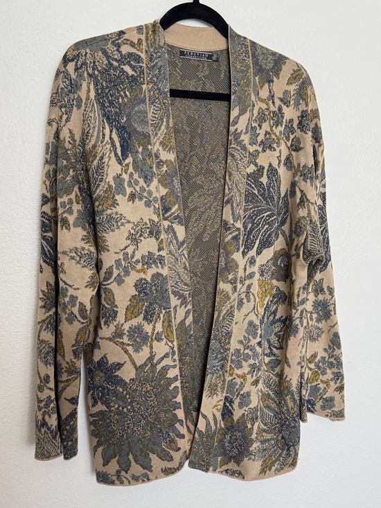 Peruvian Connection Sweaters - Peruvian Connection Pima Cotton Floral Jacquard Tapestry Cardigan L